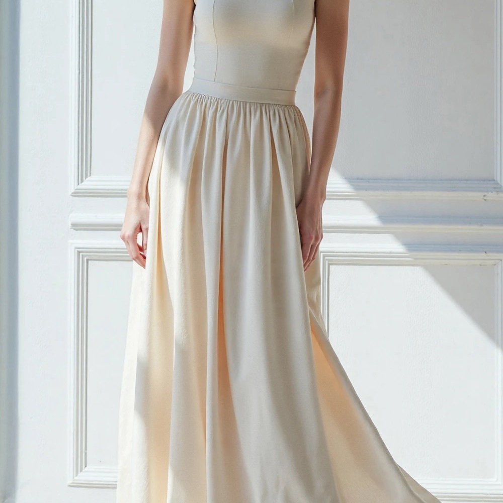 Chic Cream Cotton/Span Maxi Dress